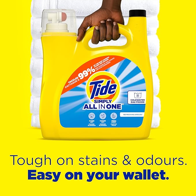 Tide Simply All-In-One Liquid Laundry Detergent, Refreshing Breeze Scent, 128 Loads, 168 fl oz