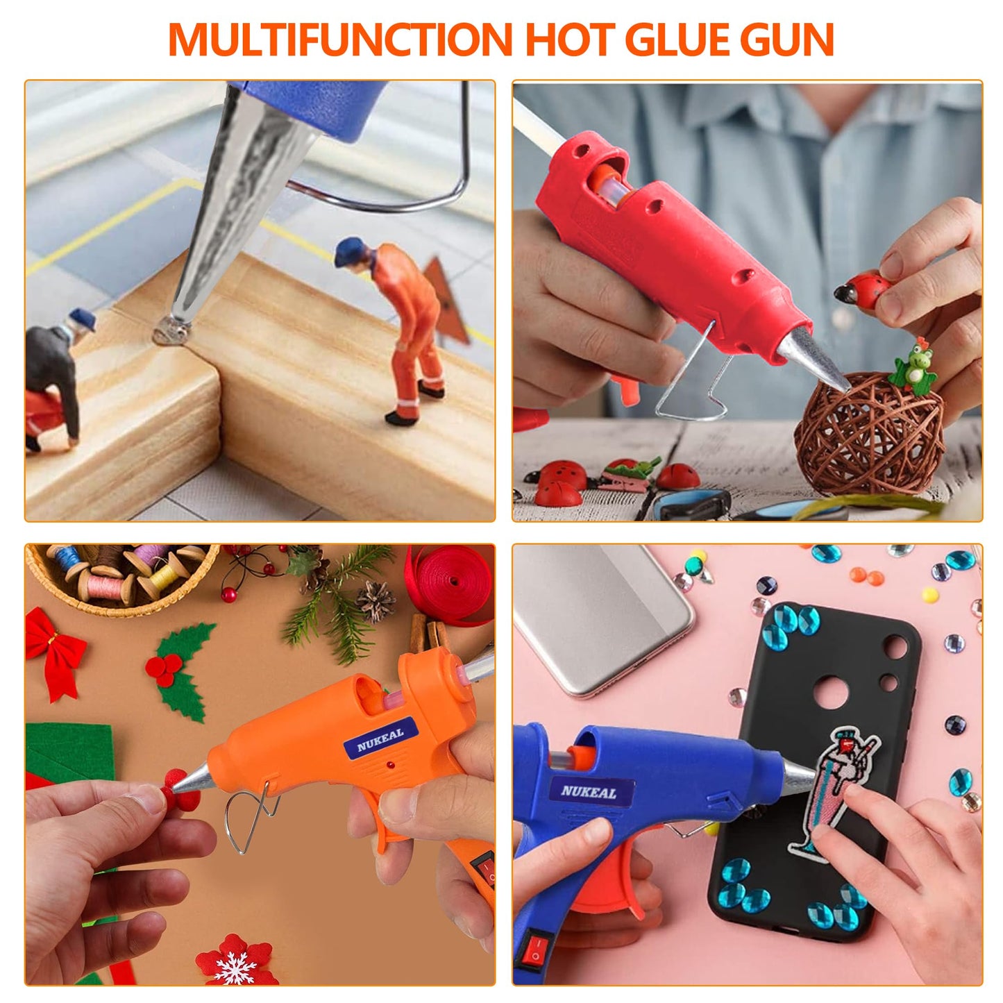 Mini Hot Glue Gun Kit 12 Pieces, Hot Melt Glue Guns for Kids School Craft Project DIY Arts and Home Quick Repairs, 20 Watts, 6 Colors (Navy Blue, White, Green, Orange, Red, Sky Blue)
