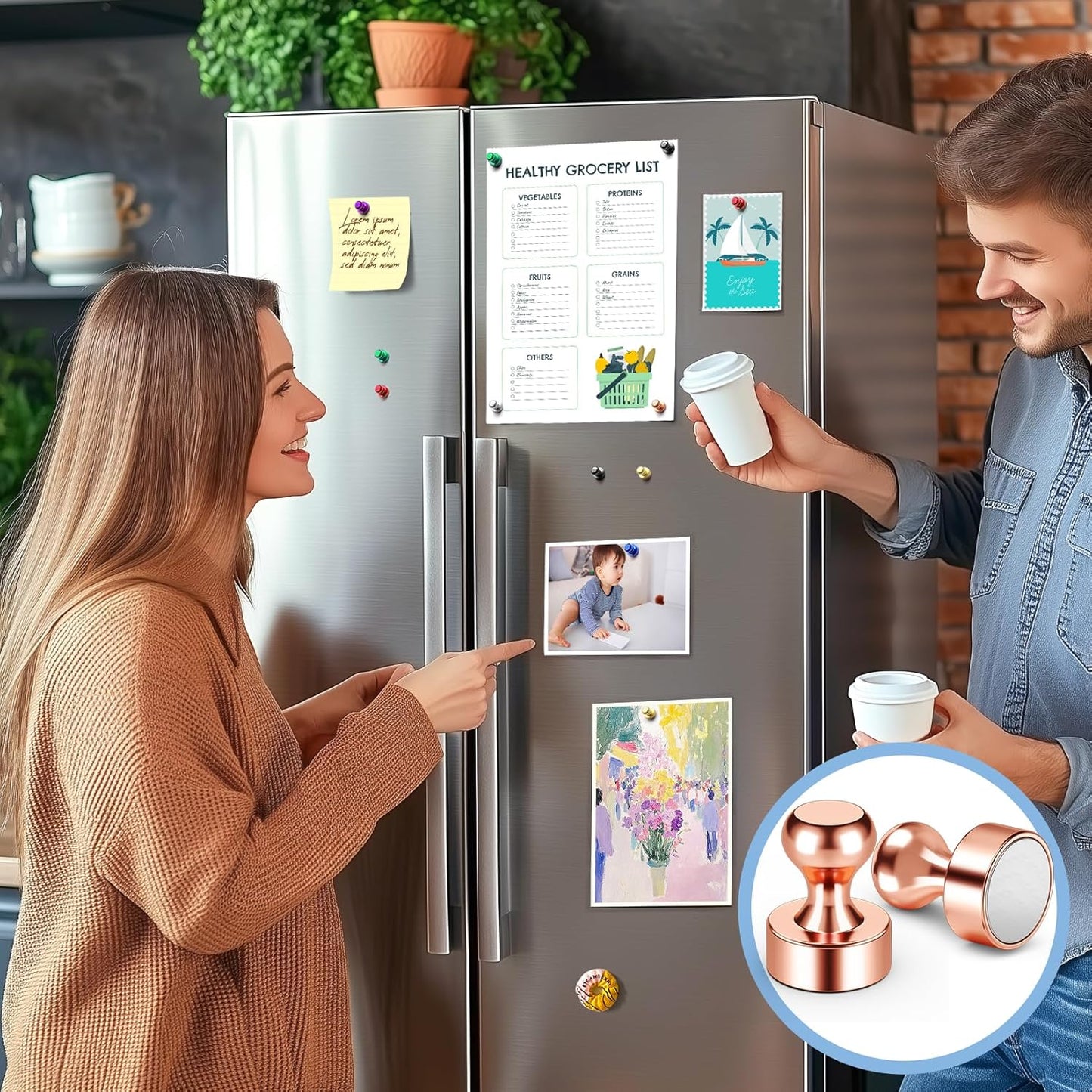 FINDMAG 30 Pack Fridge Magnet, Refrigerator Magnet, Strong Neodynium Magnets for Hanging, Small Magnets for Whiteboard, School (Rose Gold)