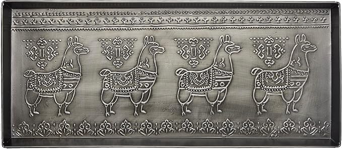HF by LT Llama Pattern Metal Boot Tray, 30 x 13 inches, Antique Zinc Finish