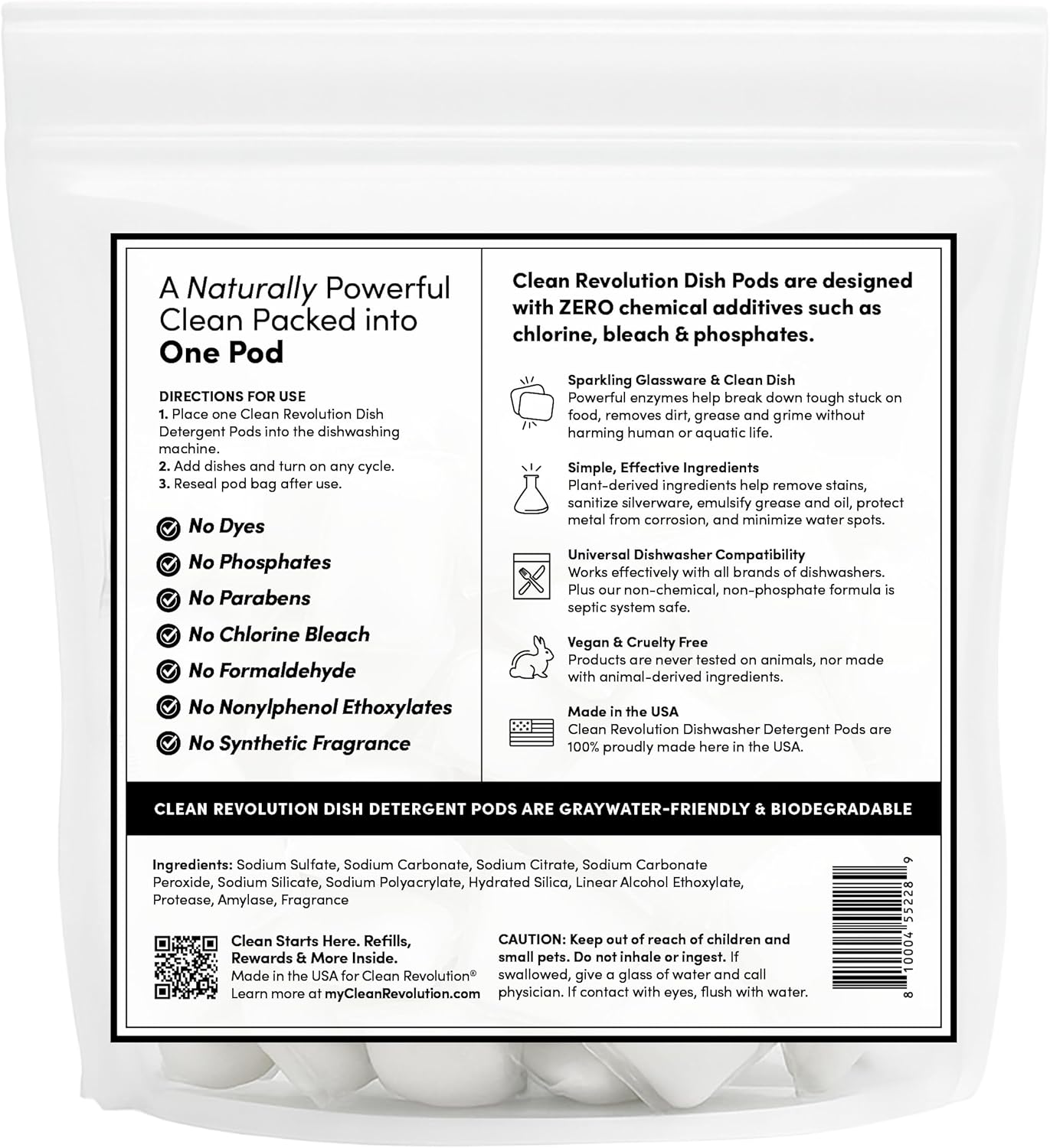 Clean Revolution All Natural Dishwasher Detergent Pods, 60 Pods, Enzyme Powered, No Chemical Additives, No Residue - SUN LEMON - Made in USA