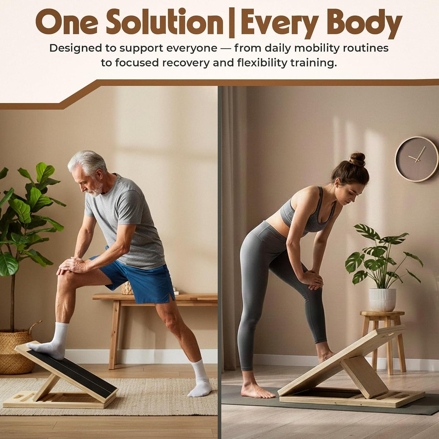 Adjustable Wooden Slant Board for Calf Stretching, Squats & Physical Therapy – Portable Incline Stretch Board for Ankle, Knee, Heel & Foot Mobility with 2 Extra Sand Papers, Carry Bag & Mini Loop Band