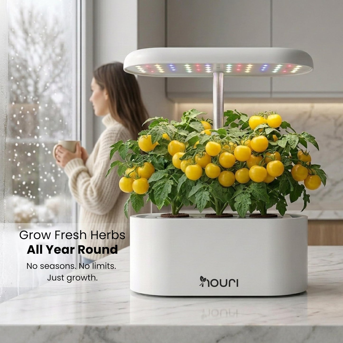 Nouri Hydroponics Growing System, 5 pod Smart Indoor Herb Garden Kit with LED Grow Lights, Hydroponic Herb Garden Indoor for Plant Lovers, Gardeners, Kitchen, Tomato Seeds Included