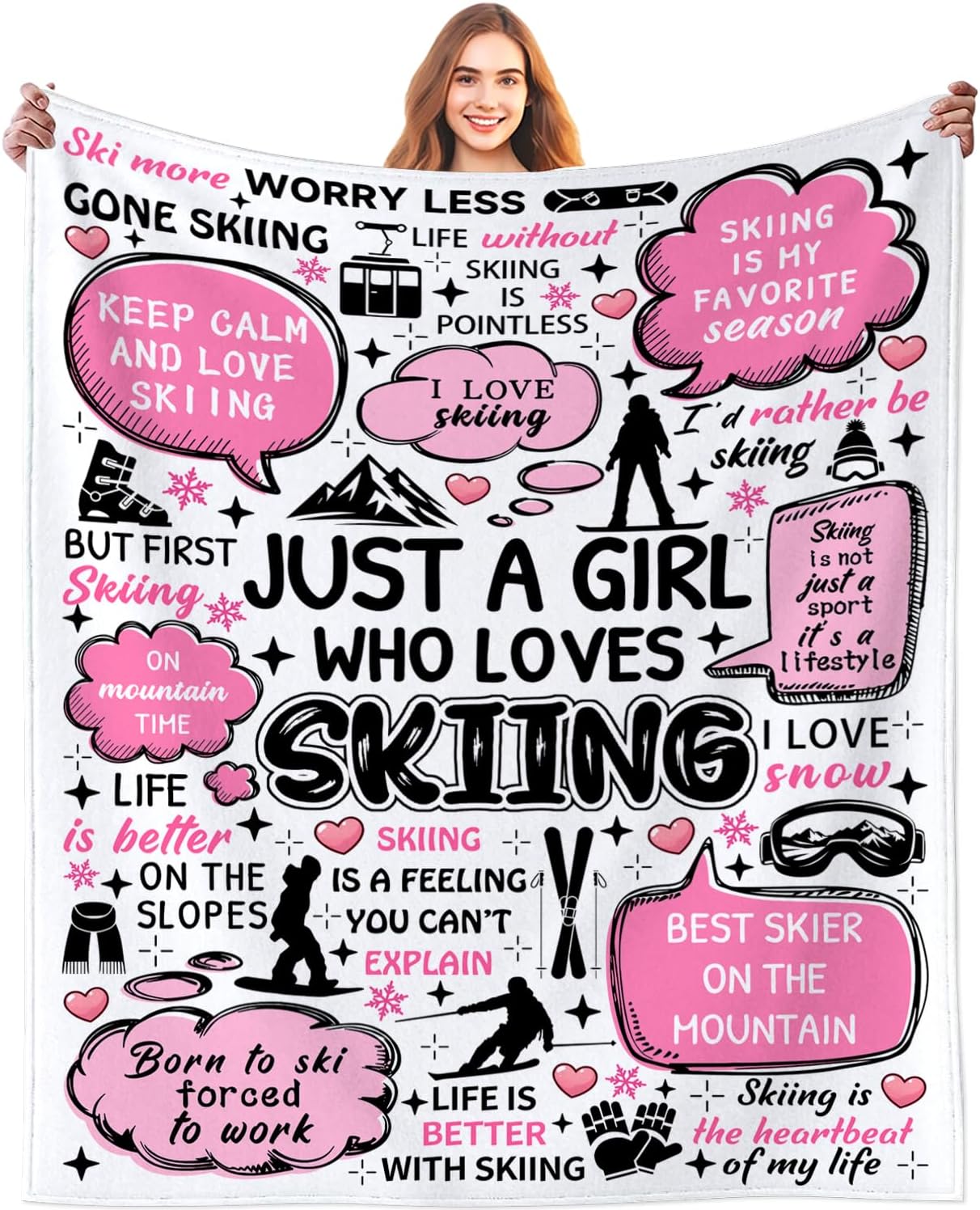 Skiing Blanket Soft Flannel Ski Themed Throw Blankets Sports Throw Blanket Bedding Decor Gifts for Women Men Boys Girls Adults 50"X40"
