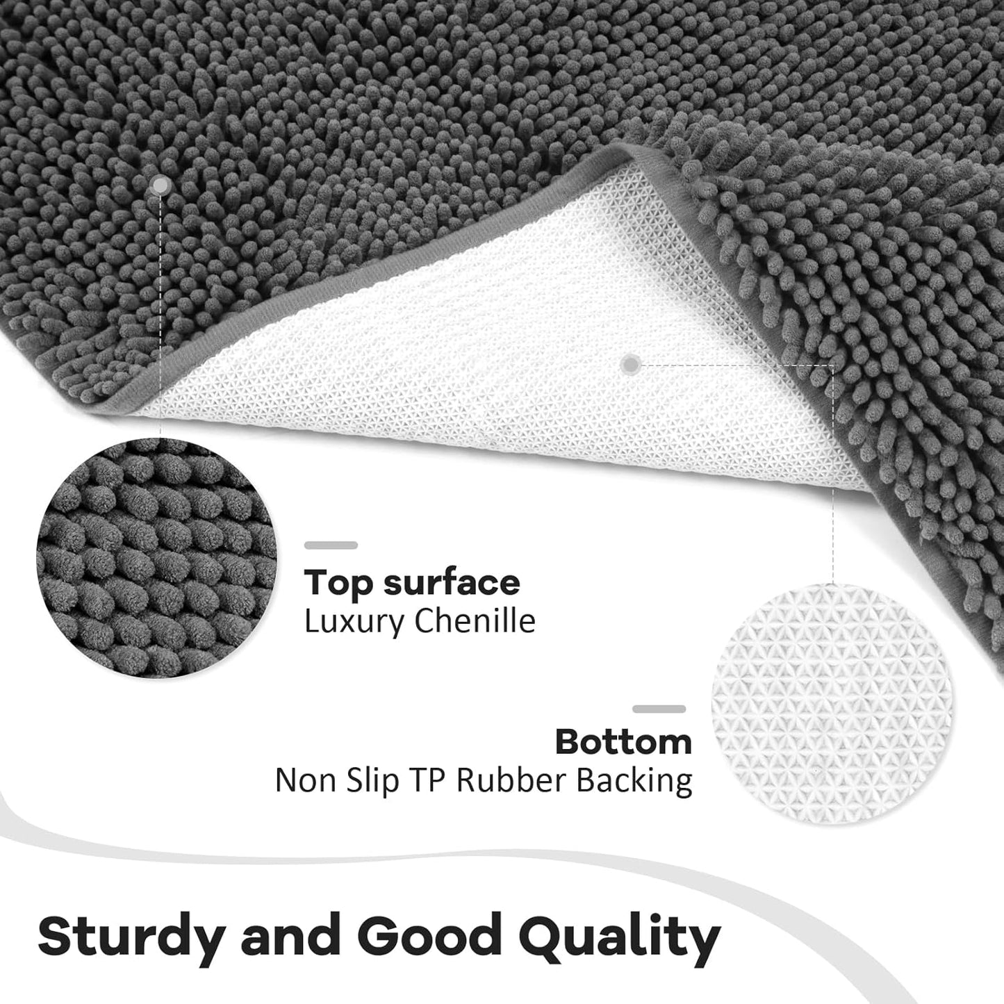 Bathroom Rugs 72"x48", Ultra-Soft Bath Rugs Quick Dry, Non Slip Absorbent Chenille Bath Mats for Bathroom Floor, Tub, Shower, Toilet, Machine Washable, Grey