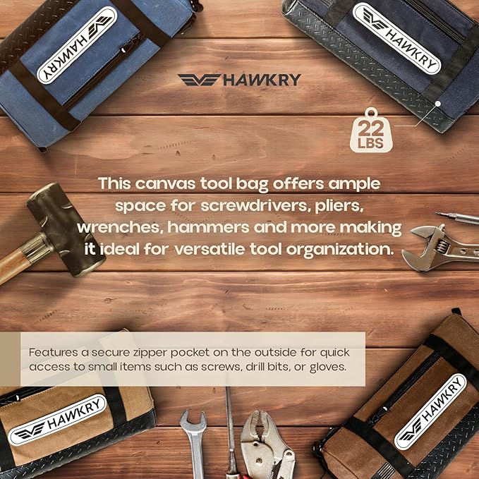 HAWKRY Heavy Duty Canvas Tool Bag Set of 4 – Waterproof Canvas Zipper Pouch, Garden Tool Bag, Construction Bags Heavy Duty, Small Zipper Pouch, Motorcycle Tool, Multipurpose Fishing Bag
