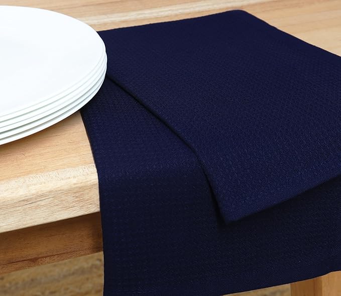 PurpleEssences Waffle Weave Kitchen Towel, 100% Cotton, 15x25 Inches, with Hanging Loop Ultra Soft Absorbent Quick Drying Dish Cloth, Tea and Hand Towels, 6 Pack - Christmas Holiday Winter - Navy Blue