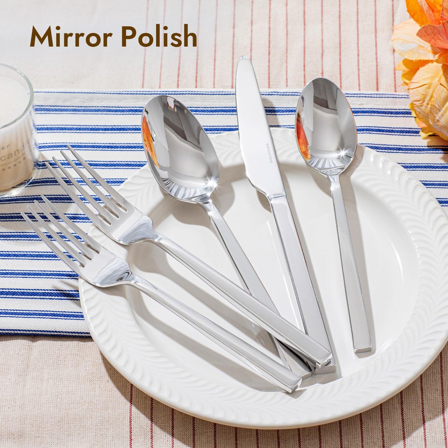 KINGSTONE Silverware Set, 20-Piece Flatware Cutlery Set Premium Stainless Steel, Service for 4, for Kitchen, Home, Wedding, Party, Mirror Polished and Dishwasher Safe