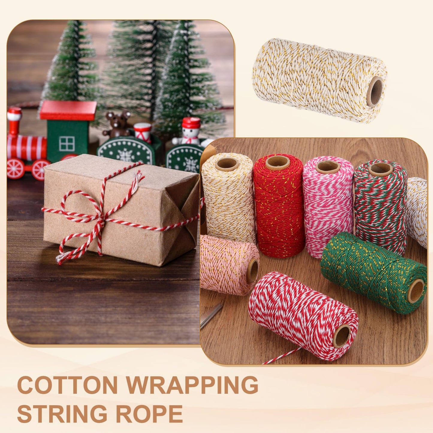 PATIKIL 2mm x 109 Yard Cotton Butcher Twine, 2 Roll Cotton Bakers Twine String Rope Cord for Gift Wrapping Arts Crafts Party Decorations Gardening, Golden Beige