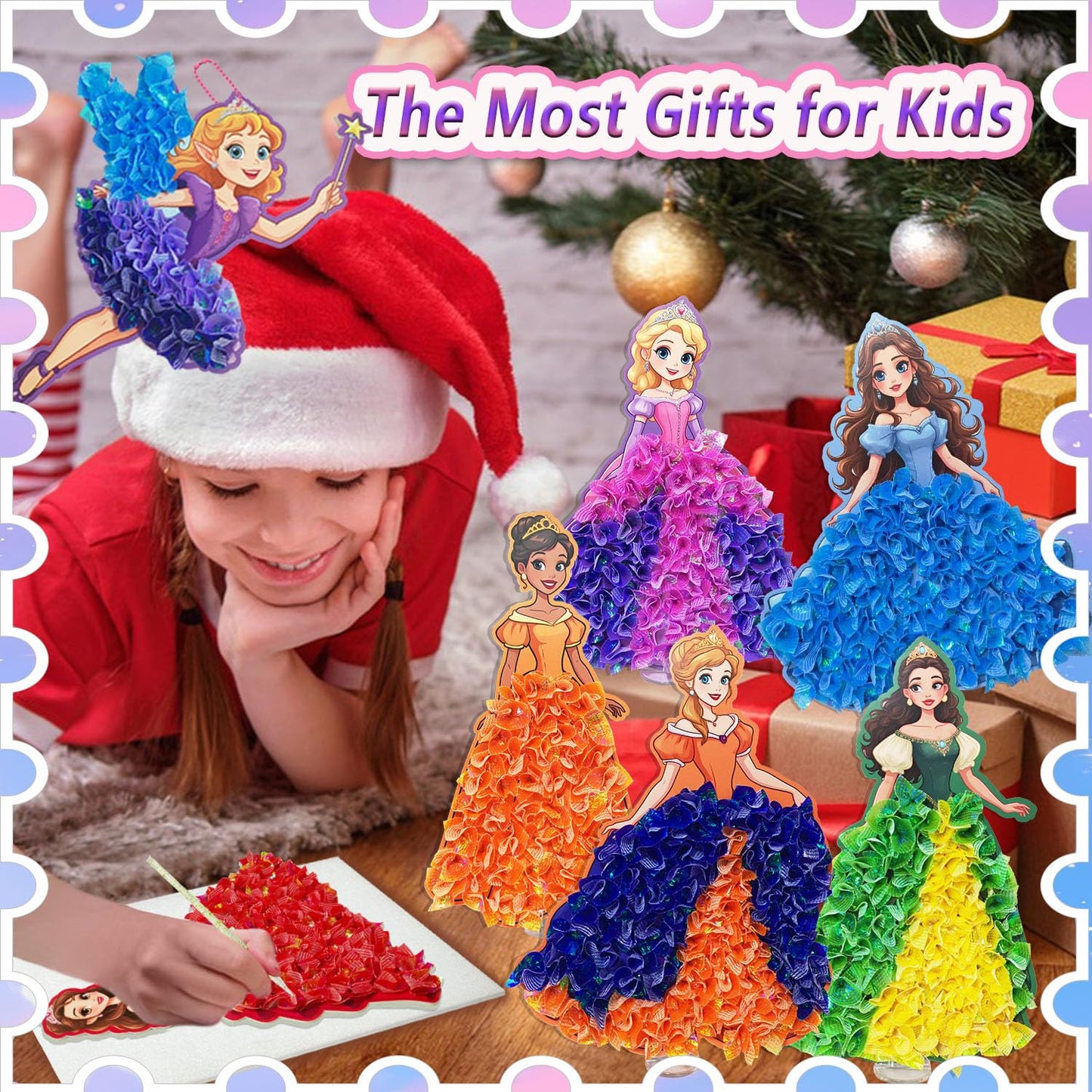 JRD&BS WINL Poke in Art Kit for Kids Toys Age 3-12 Year Old 3D Creative Princesses for Girls Birthday Gifts for 3 4 5 6 7 8 9Year Old Boy DIY Craft Art Kit for Teens Beginner Kids(Princesses)