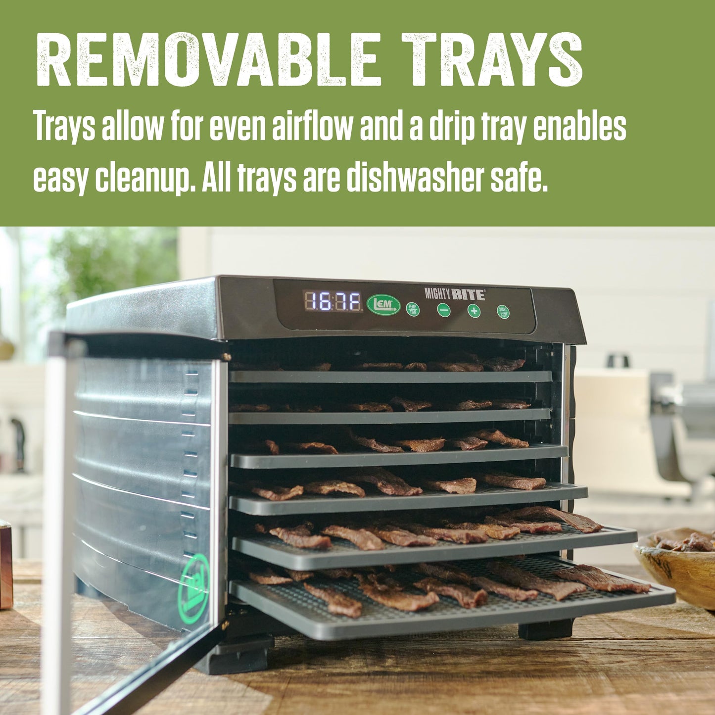 Lem Products Mightybite 6-Tray Dehydrator, Food Dehydrator For Beef Jerky, Meat, Vegetables, And Fruits, Includes Dryer Machine