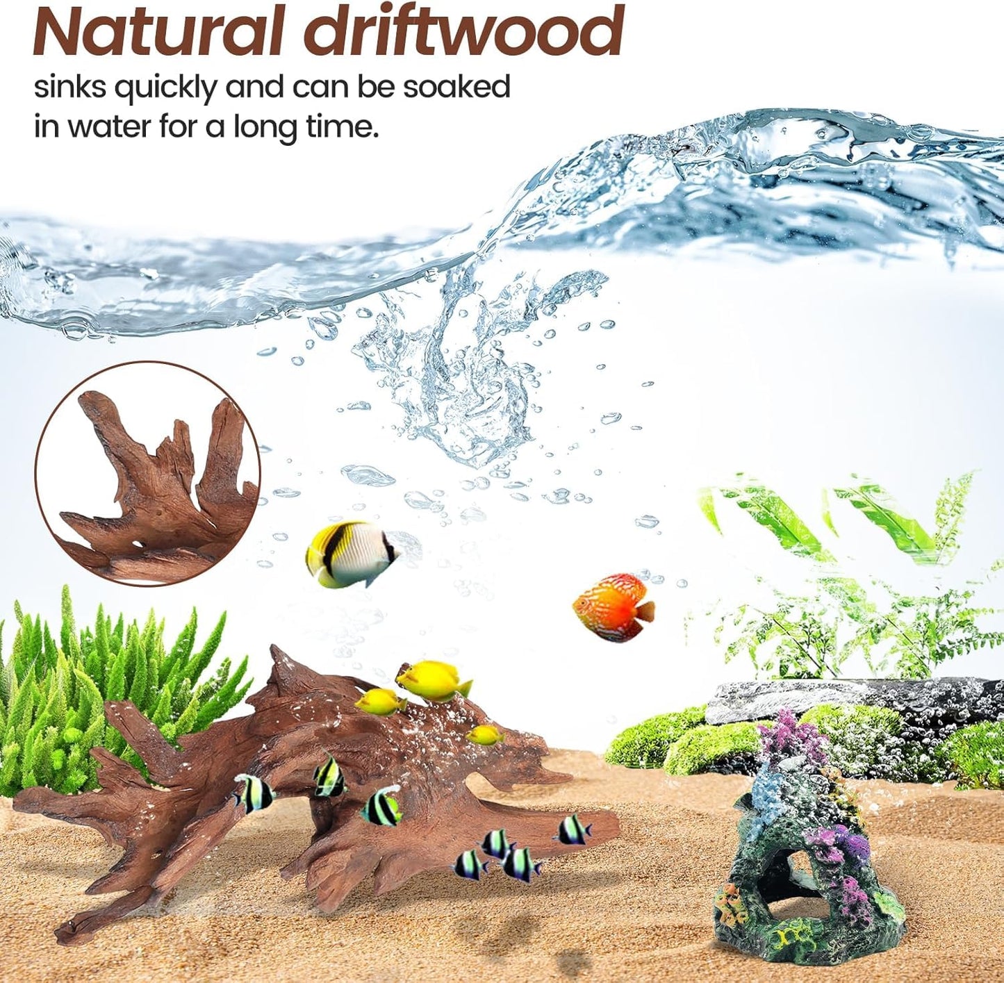 Hiwzitar 3-Piece 7-11 Inches Natural Aquarium Driftwood Decorations - Aquascape Decor for Fish Tanks, Betta Hideouts, Reptile Enclosures & Plant Attachment