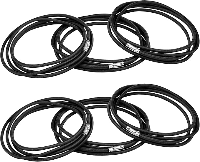 Trash Can Rubber Bands Set of 6 - Elastic Garbage Can Bands with Metal Connector, Fits 13 to 33 Gallon Trash Bags - Gripper Trash Can Bands for Waste Baskets, Black