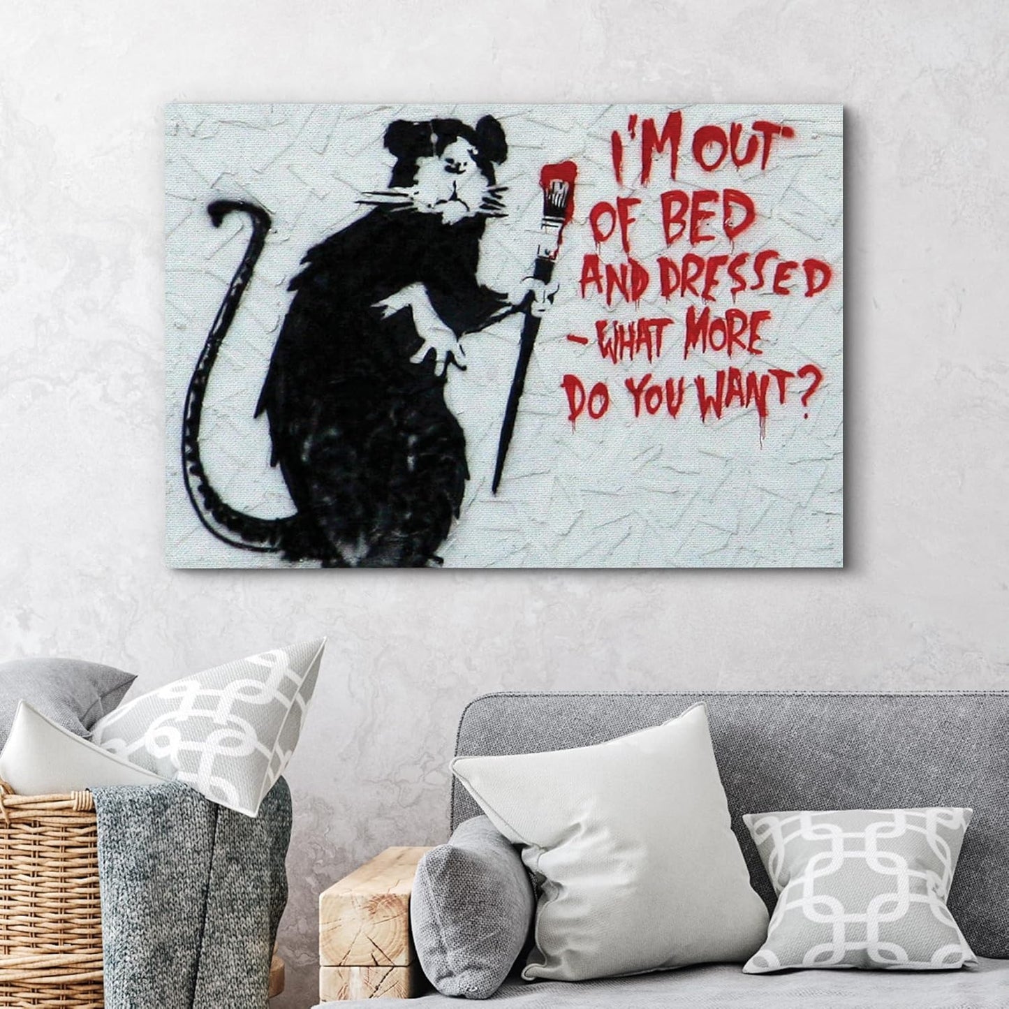 wall26 Canvas Print Wall Art Banksy Rat with Red Paintbrush Graffiti & Street Art Pop Culture Illustrations Pop Art Bohemian Multicolor Dark for Living Room, Bedroom, Office - 32"x48"