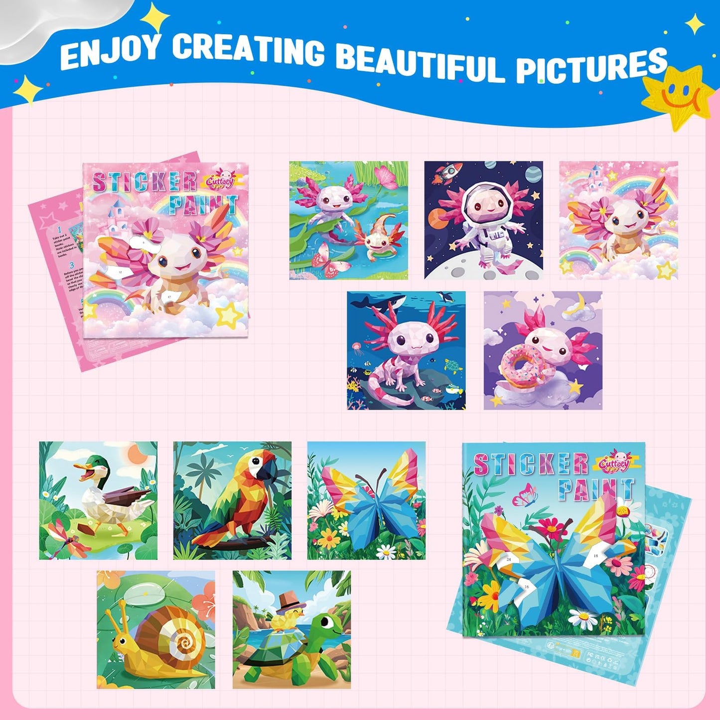 2PCS CutteeyFyry Paint by Number Sticker Book Travel Activities for Girls Kids - Road Trip & Airplane Toys, Birthday Present, Classroom Gifts, Travel Essentials for Toddlers & Long Car Rides