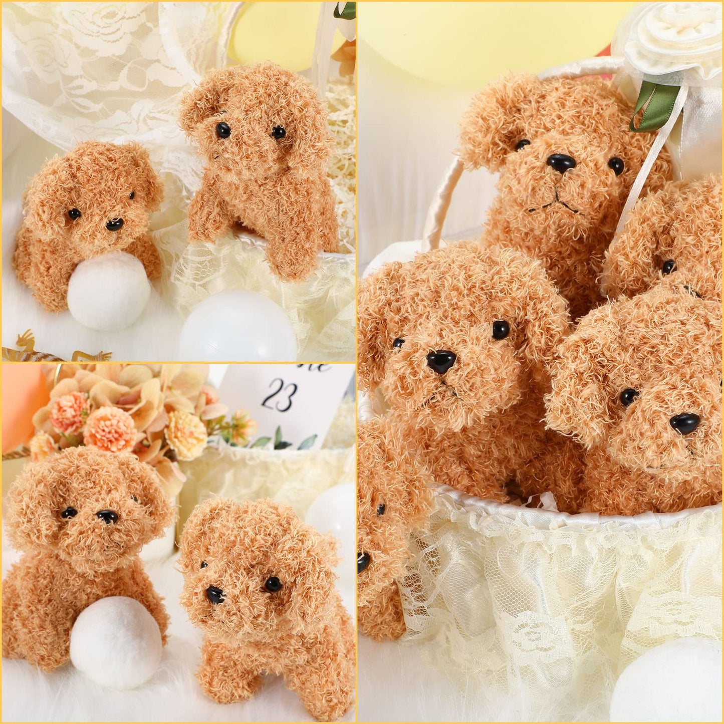 HyDren 30 Pcs 4.72 in Puppy Dogs Stuffed Animals Bulk Adopt a Puppy Mini Stuffed Plush Soft Puppies Dog Fluffy Plush Animal for Kids Baby Girls Boys Birthday Gifts Indoor Adoption Event(Light Brown)