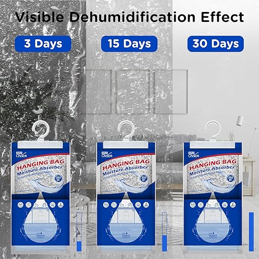 W&E Choice Moisture Absorbers Hanging Bag for Your Closet, Dehumidifier Bags for Bathroom, Fragrance Free Humidity Packs, 10 Pack