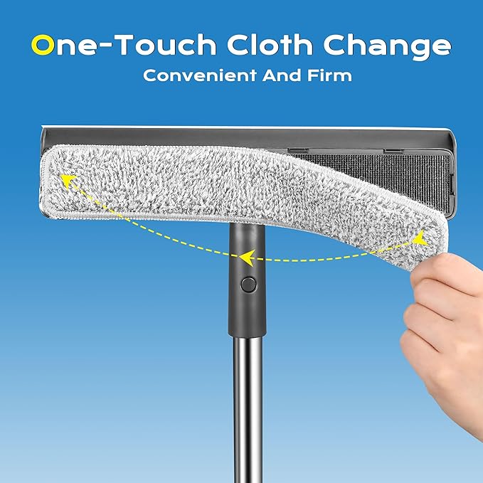 3 in 1 Window Squeegee for Home with 55" Lightweight Extension Poles Streak-Free Microfiber Scrubber for Outdoor/Indoor Windows, Shower Glass Door, Car Windshield, RV/Camper Windows