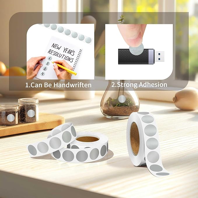 0.75 Inch Multi - Purpose Removable Labels,1000 PCS 3/4" Silver Stickers for Classroom, Papers, Market, Price Tags, and Library Book Labels. Non - Printable Round Colored Dots