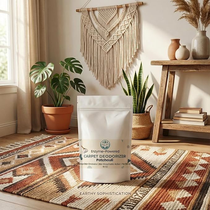 Enzyme-Powered Carpet Deodorizer (Powder) - Patchouli | Natural Pet Odor Eliminator | Bio-Enzymatic Formula, Premium Performance, Eco Friendly | 16 oz