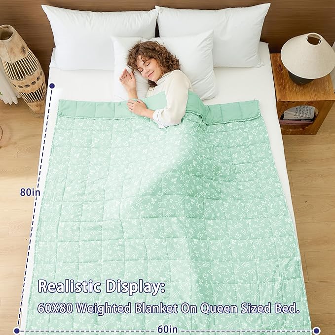 yescool Weighted Blanket for Adults (20 lbs, 60” x 80”, Cyan) Cooling Heavy Blanket for Sleeping Perfect for 190-210 lbs, Queen Size Breathable Blanket with Premium Glass Bead, Machine Washable
