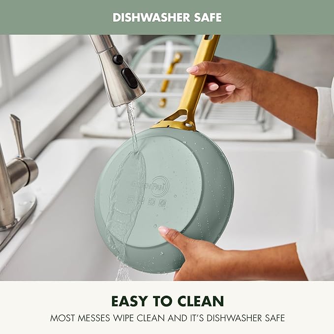 GreenPan Nonstick Reserve Pro 8" Frying Pan, NSF Certified Ceramic, Hard Anodized PFAS-Free Skillet, Stainless Steel Handles, Oven & Dishwasher Safe, Moss Green