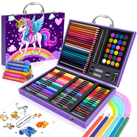 homicozy Art Supplies Kit for Kids Ages 4-12,Unicorn Art Case Coloring Set,Drawing Kits with Markers, Crayons, Colored Pencils,Oil Pastels,Coloring Book,School Supplies,Gift for Kids Artist Age 4+