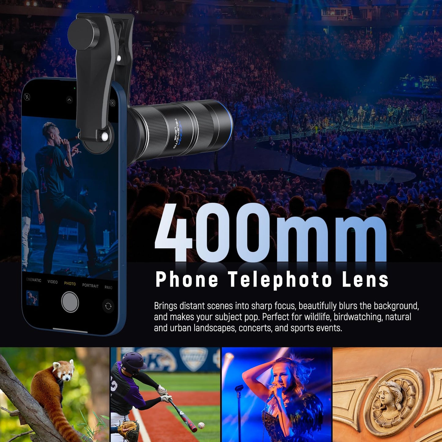Neewer 400Mm Telephoto Phone Camera Lens With 17Mm Threaded Lens Clip, 70Cm Minimal Macro Focus Distance, Shot On 2X Zoom, For B
