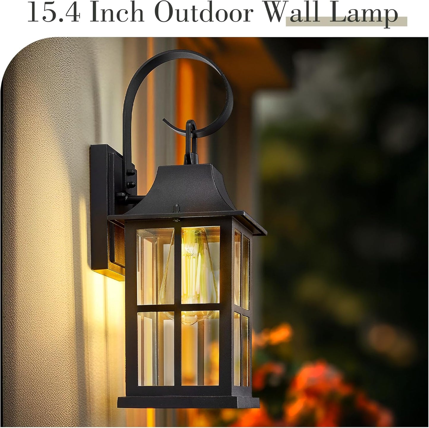 Emliviar 15.4" Wall Sconces Set of Two, Outside Wall Light Fixtures with Clear Glass, Matte Black Coach Lamps for Front Door, YXE306B-2PK BK