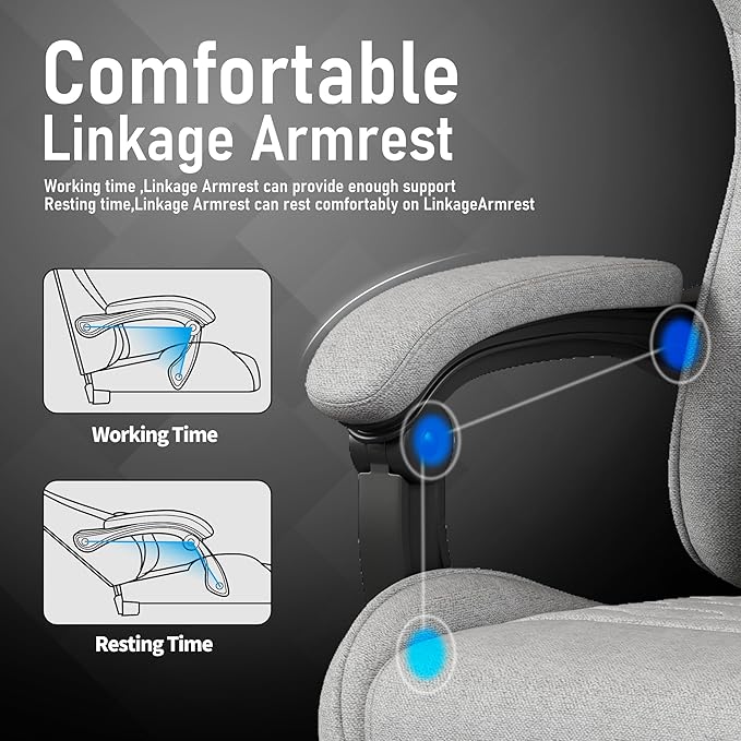 Gaming Chair,Fabric Computer Chairs with Lumbar Support and Massager,Ergonomic Office Chair with Footrest & Pocket Spring Cushion,Bearing 400 LBS(Grey