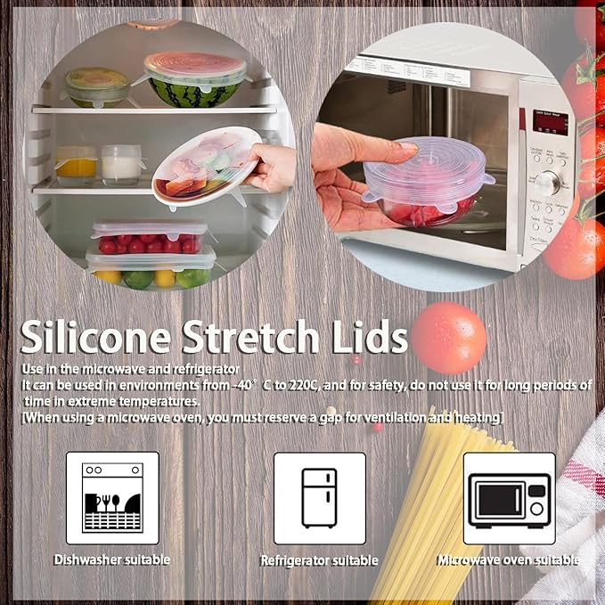 6 Pcs Silicone Stretch Lids Reusable and Durable Silicone Container Covers for Food Storage Expandable Bowl Covers Dishwasher & Freezer Safe (9.84in)
