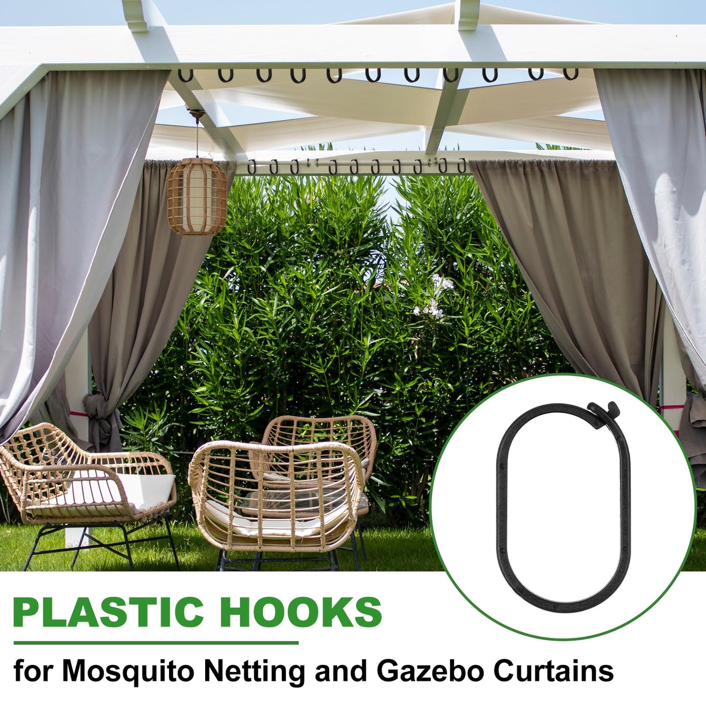 Kathfly 50pcs Gazebo Curtains Hooks Rustproof Plastic Shower Curtain Rings Hooks Outdoor Gazebo Replacement Parts Accessories for Outdoor Canopy Mosquito Nets Window Drapes Home Hotel Supplies