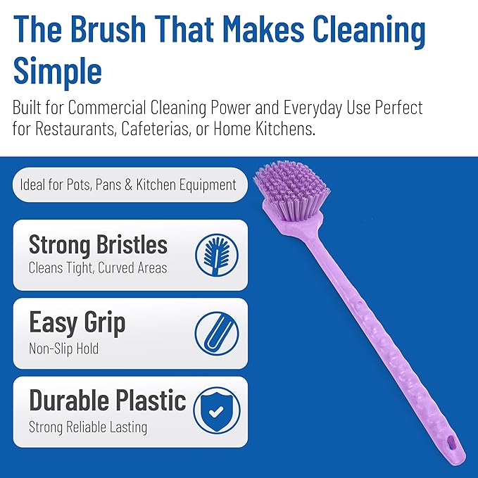SPARTA 40501EC68 Plastic Large Scrub Brush, Kitchen Brush, Utility Brush With Long Handle For Cleaning, 20 Inches, Purple