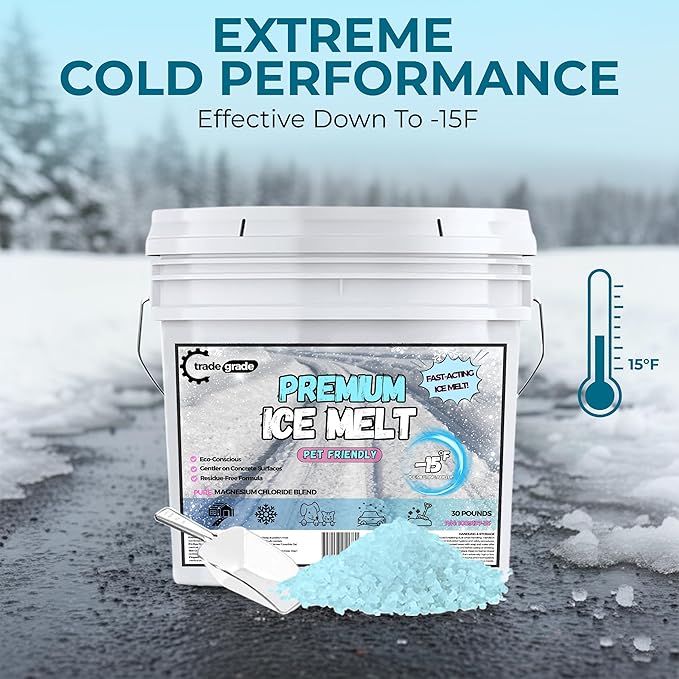 Pet-Friendly Ice Melt - Fast Acting Magnesium Chloride Formula, Safer for Pets & Surfaces, 15lb Bucket with Scoop