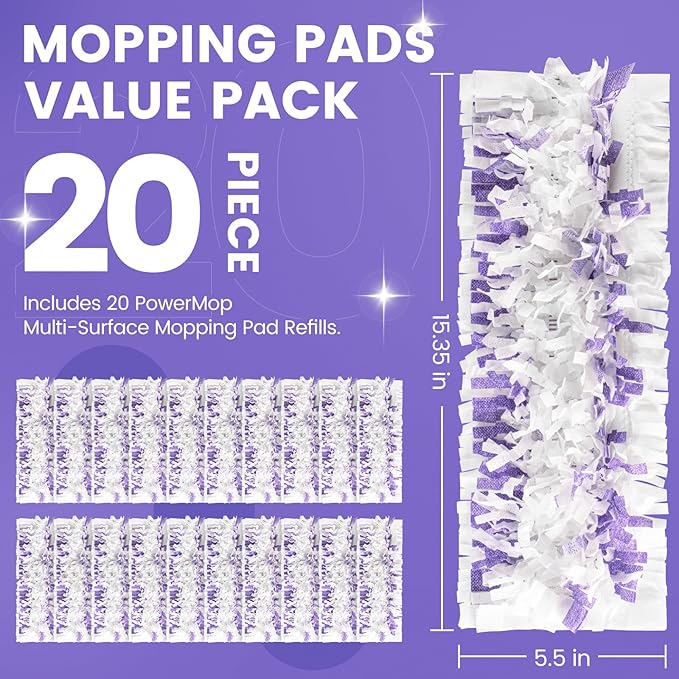 20 Pack Disposable Mopping Pads Compatible with Swiffer PowerMop Multi-Surface Mop Pad Refills and Swiffer PowerMop Wood Mop for Floor Cleaning, Powerful and Efficient Clean Pads Replacement