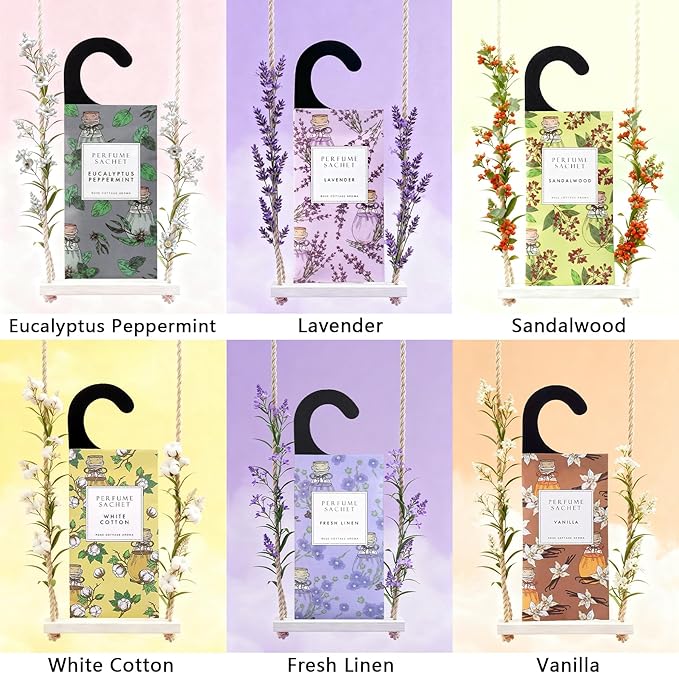 ROSE COTTAGE Large 12 Packs Peppermint Hanging Closet Deodorizer Air Freshener Long Lasting Scented Sachets Smell Goods for House