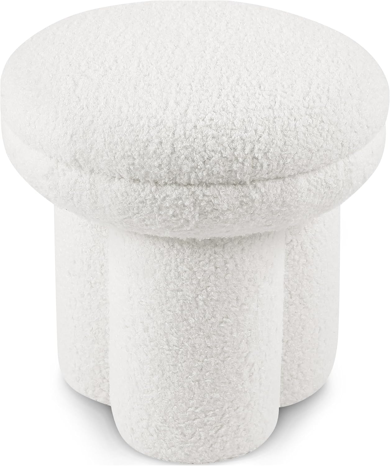 Furniture of America Rami Modern 18-inch Mushroom-Shape Upholstered Ottoman with Tri-Pillar Pedestal, Vanity Stool Chair, Small Foot Stool for Bedroom, Living Room, Entryway, Beige