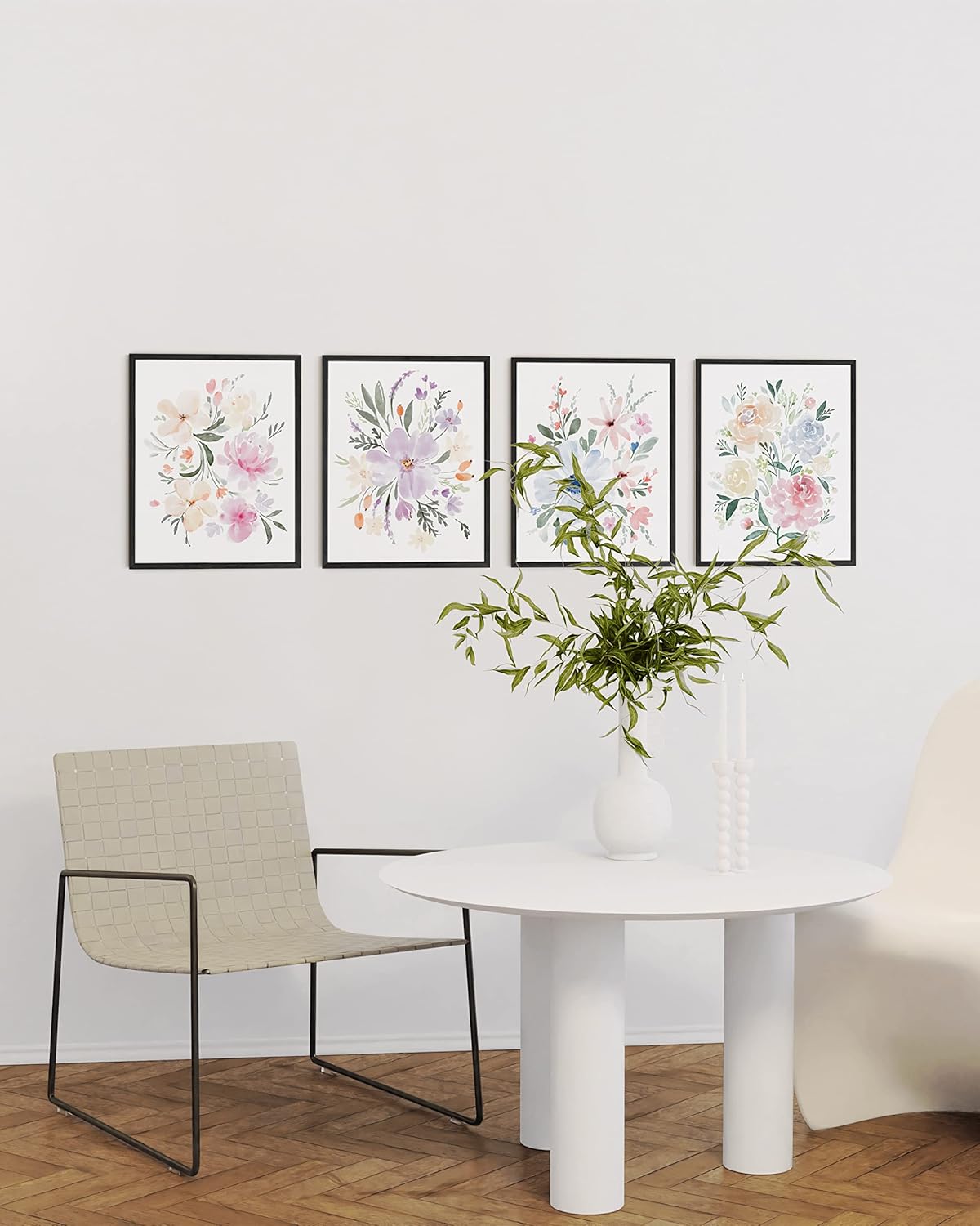HAUS AND HUES Flower Wall Decor - Set of 4 Floral Wall Art, Framed Bouquet Pictures for Living Room, Bedroom, and Kitchen, Flower Pictures Wall Decor (Framed Black, 8x10)