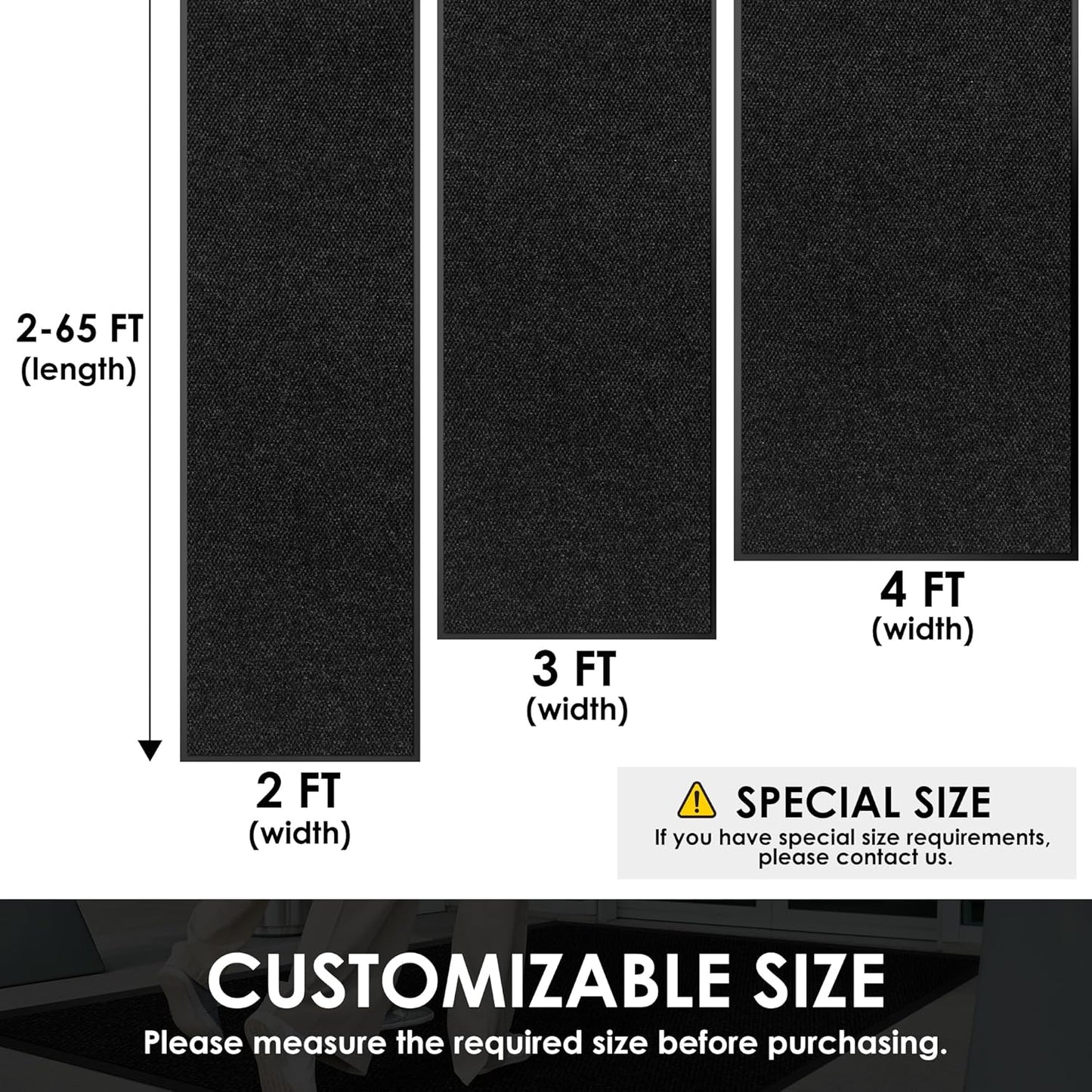 2′ x 39′ Front Door Mat Indoor Outdoor Entrance, Commercial Floor Mat Heavy Duty Dirt Trapper Entryway Doormat, Custom Size Non Slip Rubber Backing Welcome mat, Door Mat for High Traffic Area