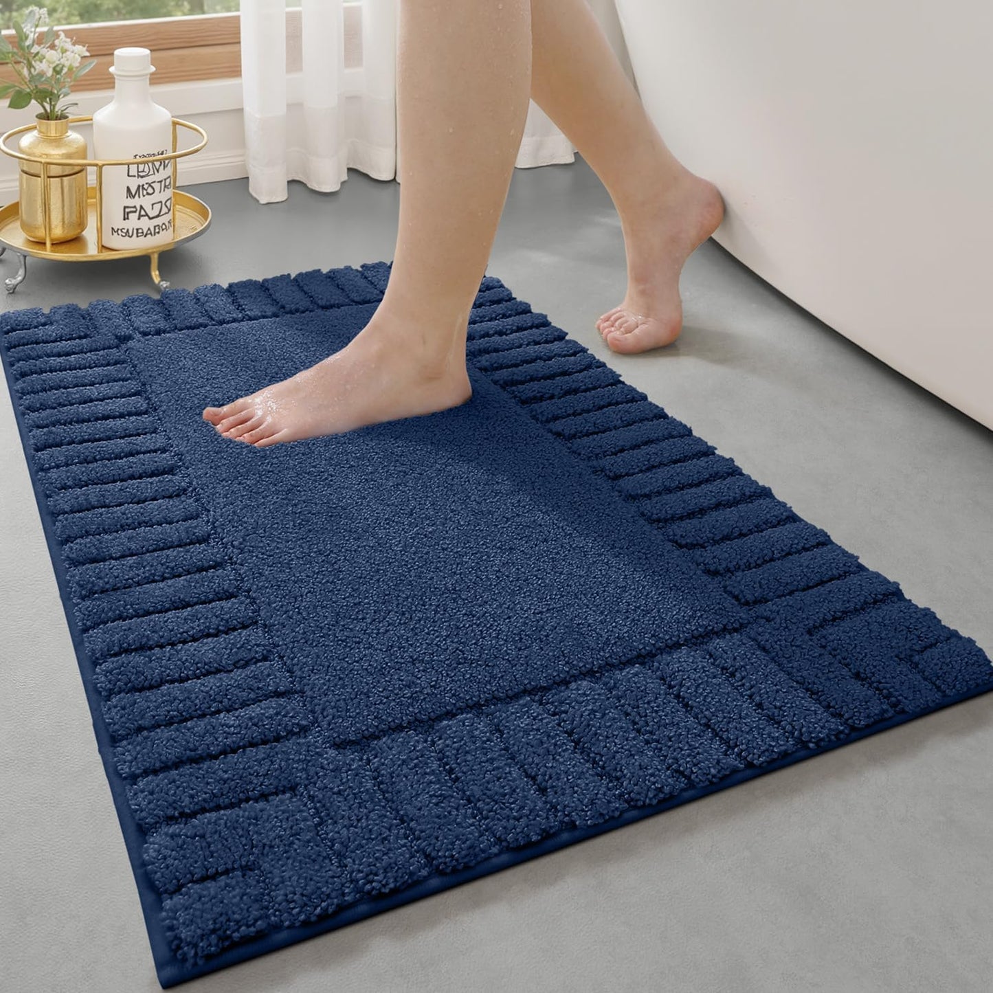 LUMI Bathroom Rugs Non Slip with Rubber Backing, Extra Soft Plush Microfiber Bath Rug Absorbent, Machine Washable Bath Mat Quick Dry for Tub, Shower, Hotel, Blue, 24"x36"