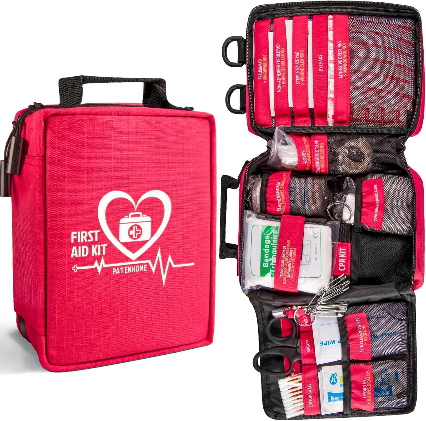First Aid Kit, Trauma First Aid Kits with Labelled Compartments Molle System, Professional Emergency Kits for Home, Office, Car, Outdoor, Hiking, Travel, Camping