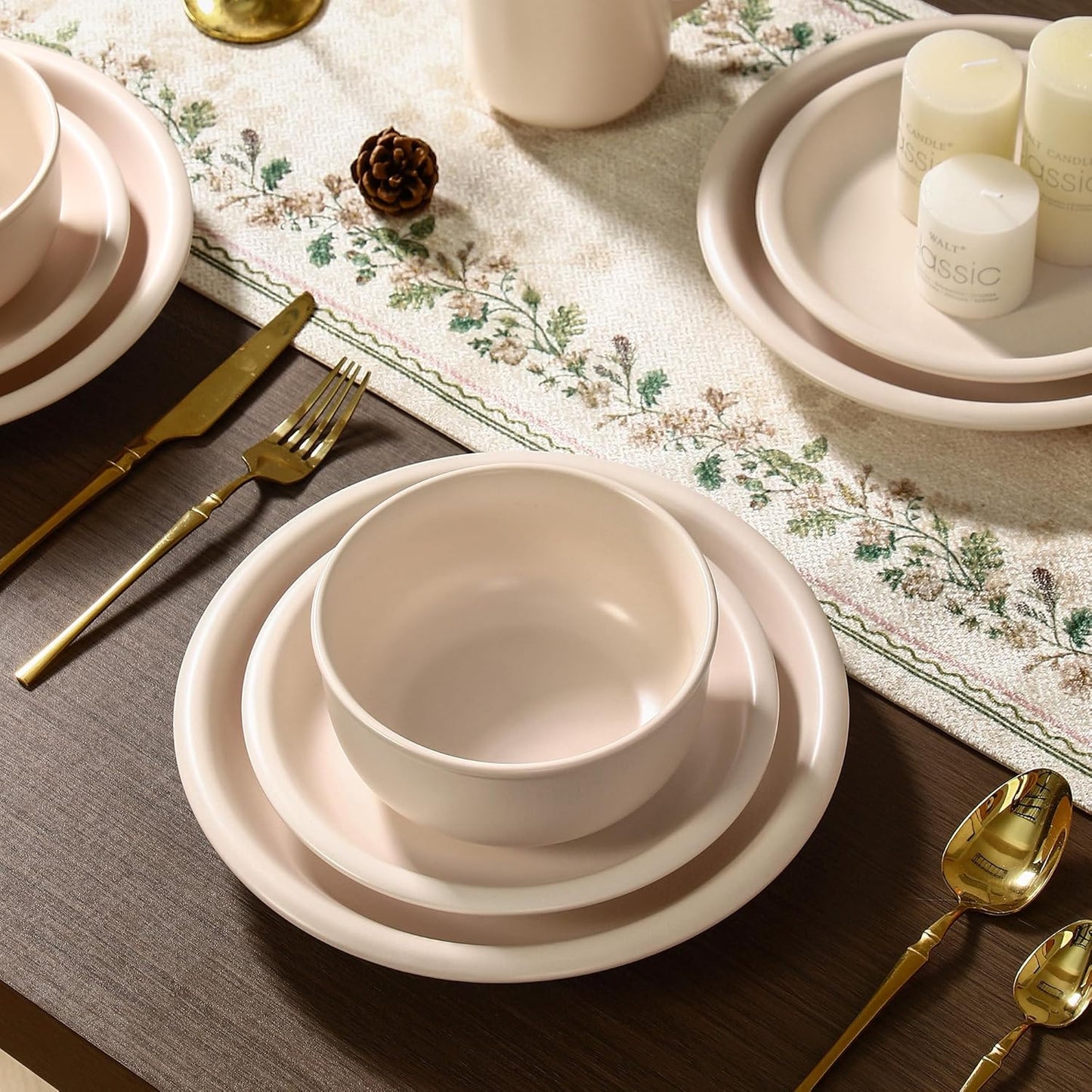 GZG Vintage Series - Ceramic Dinnerware Set for 2, 6 Pieces Stoneware Plates and Bowls Set, Lead-Free, Handcrafted Dishes Set, Microwave & Dishwasher Safe - Cream White