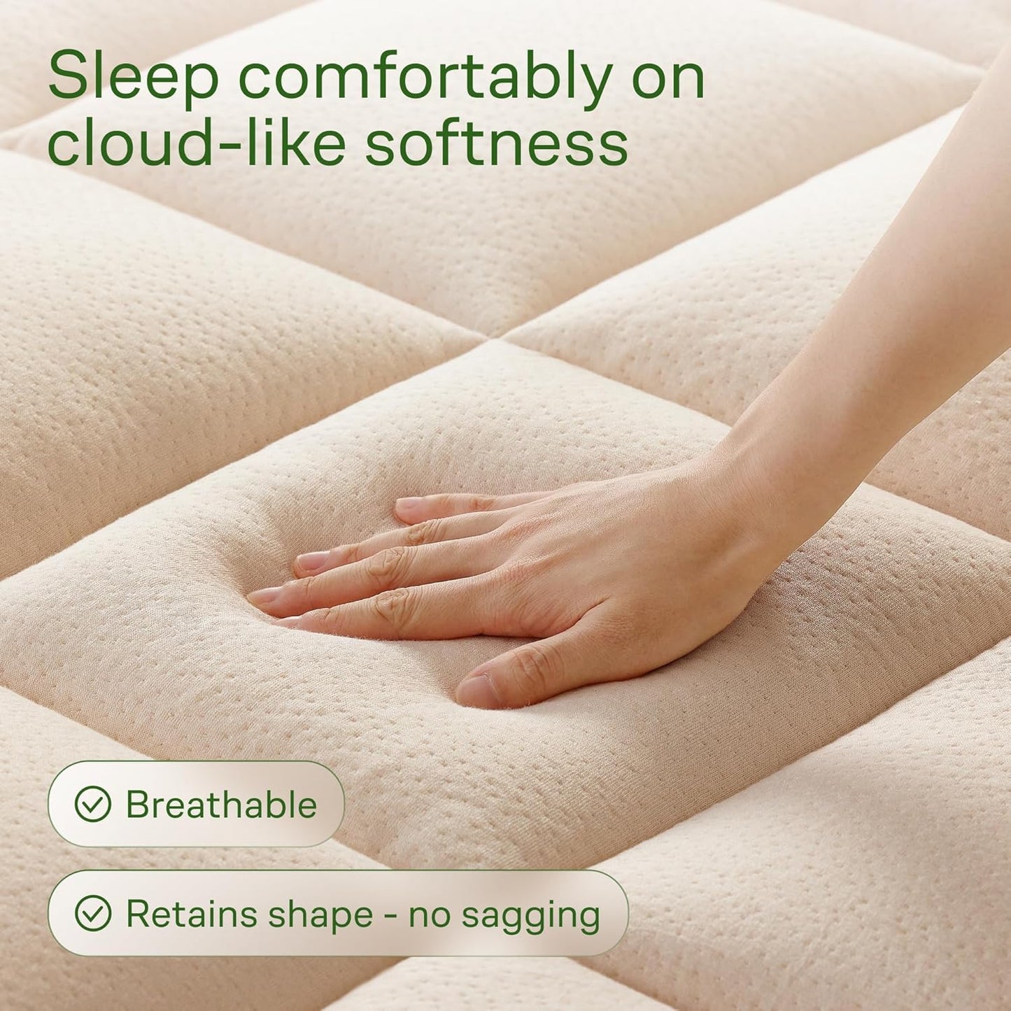 Ultra Soft Twin Size Mattress Topper - Viscose Made from Bamboo Pillow Top Mattress Pad for Back Pain Relief - Naturally Cooling for Hot Sleepers, Beige