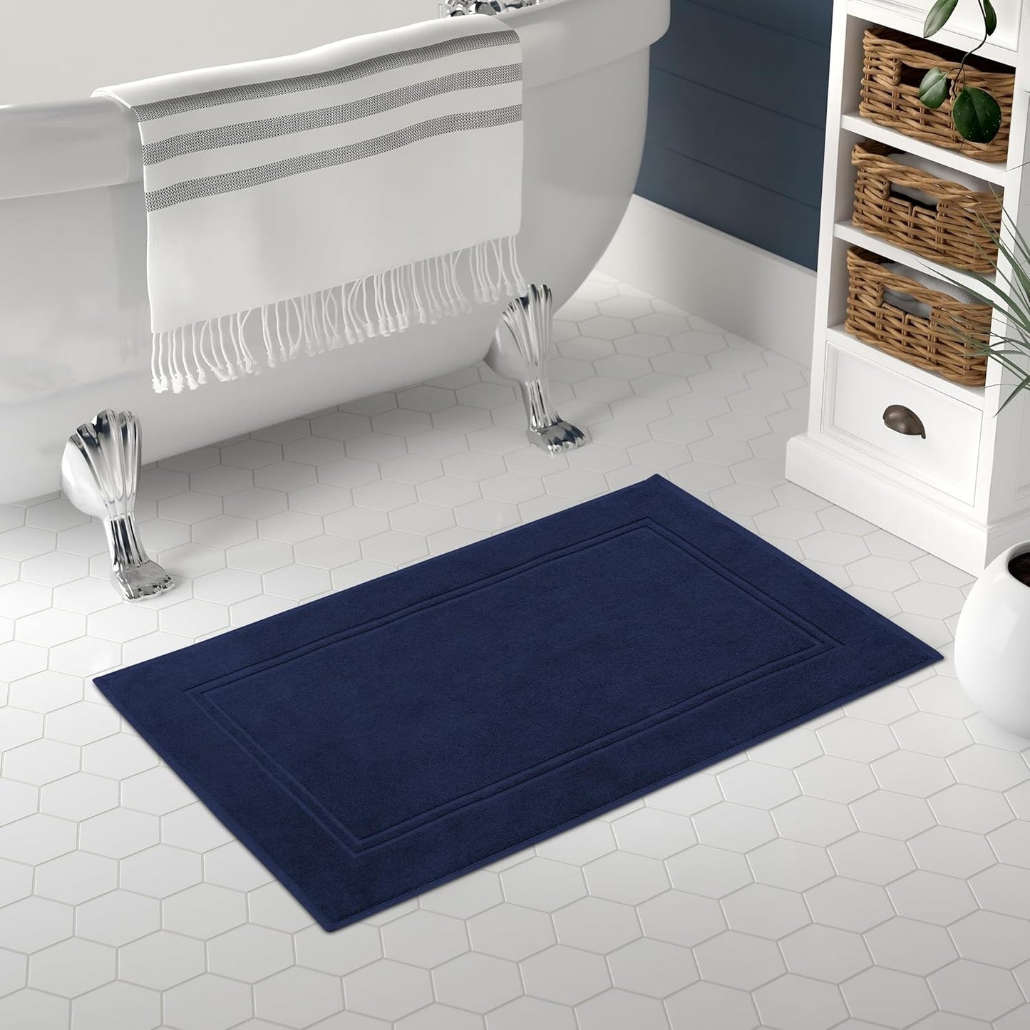 Tens Towels Pack of 2 Bath Mats 100% Cotton, 20 x 32 Inches, Super Absorbent, Hotel Quality Premium Floor Towels, Luxurious, Soft & Quick Dry, Not a Bathroom Rug, Navy