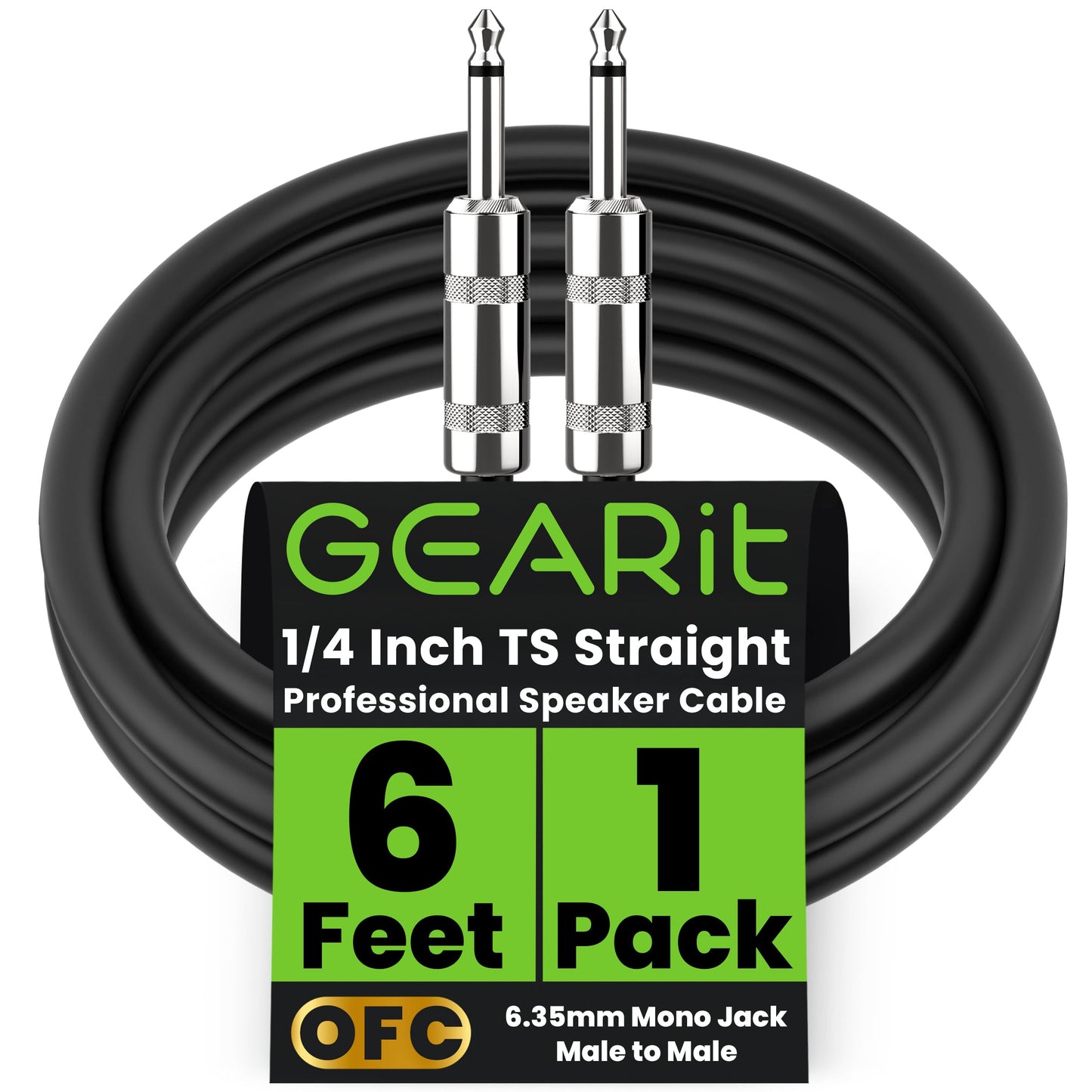 GEARit Professional Speaker Cable (6ft) 12AWG Pure Copper 1/4 inch to 1/4 inch TS Straight Male to Male for Amplifier, Speaker C