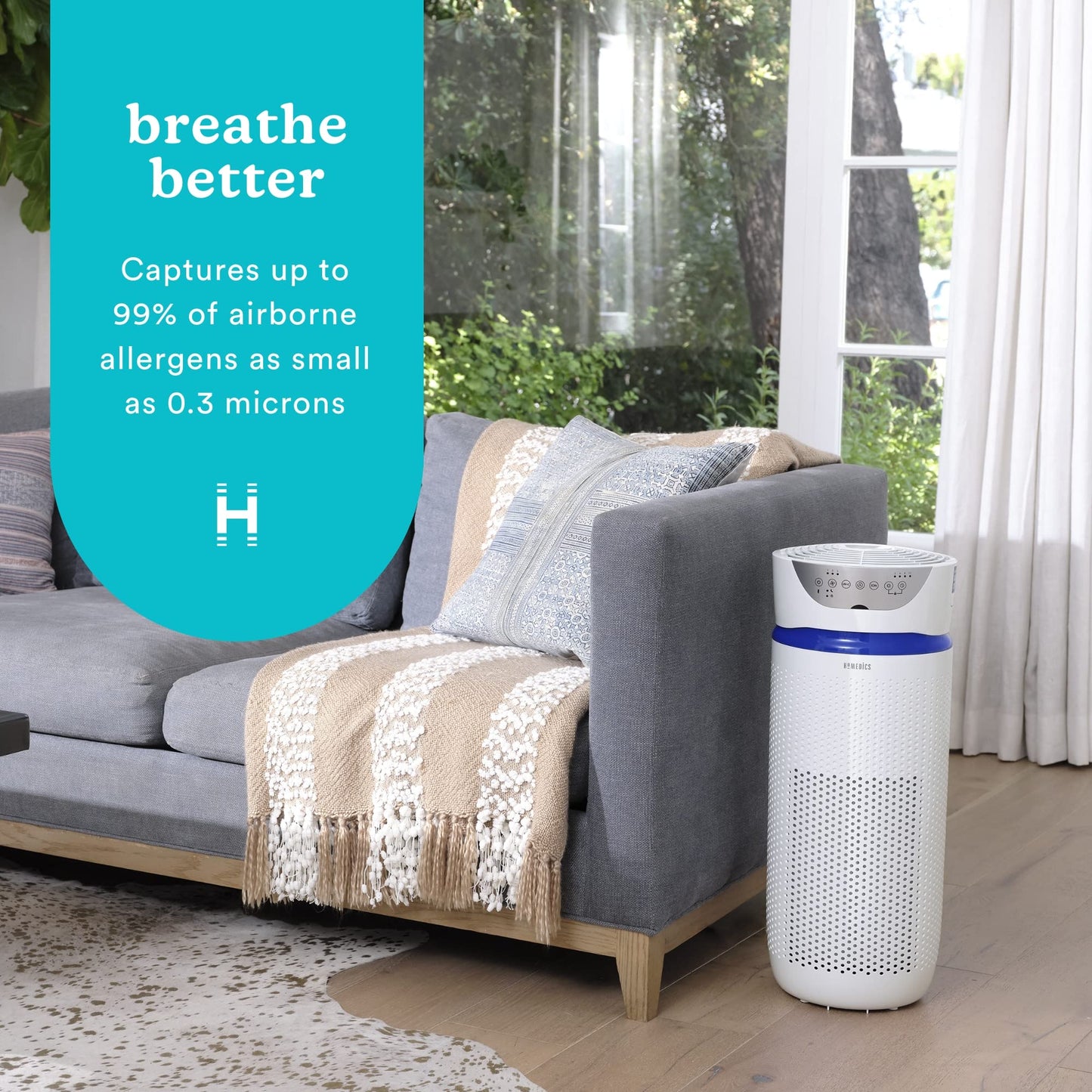Homedics 5-In-1 Uv-C Air Purifier - 360-Degree Hepa Filter For 1,659 Sq Ft, Extra Large Air Purifiers For Bedroom And Home, Esse