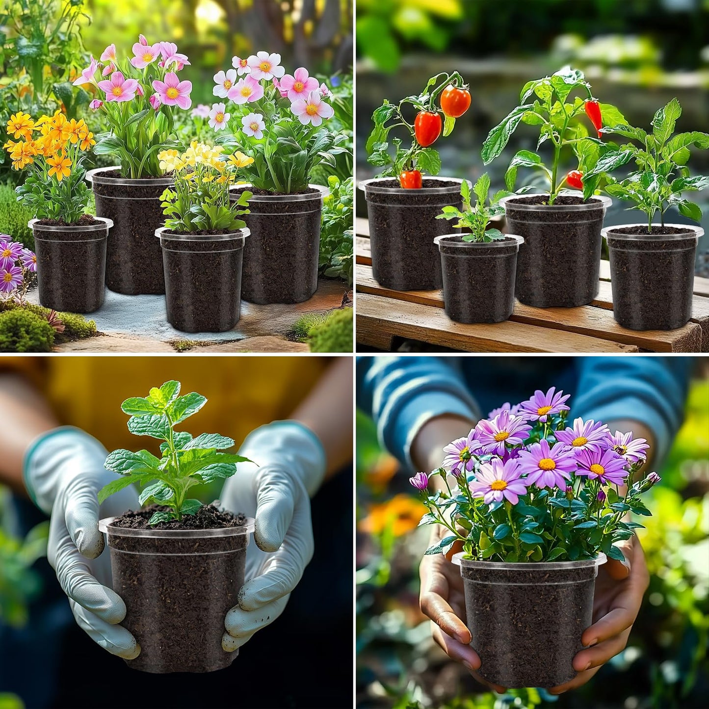 WandaQueen 30 Packs 4 Inch Reinforced Clear Nursery Pots for Plants with Drainage Holes, High Transparency Plastic Seedling Plant Pot with Drainage Holes Have 20 Labels