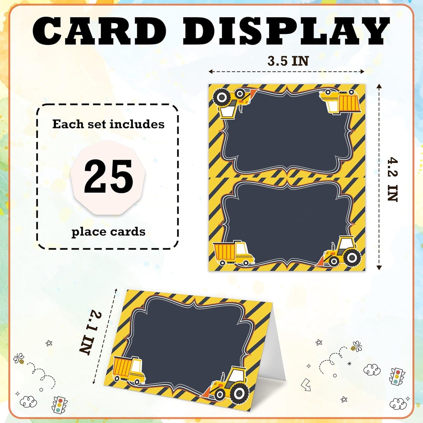 Construction Place Card For Boys, Dump Truck Name Cards For Table Setting, Construction Party Favors Supplies, Excavator Tent Card Decorations For Baby Shower Birthday Events, 25 Pack Cards -02