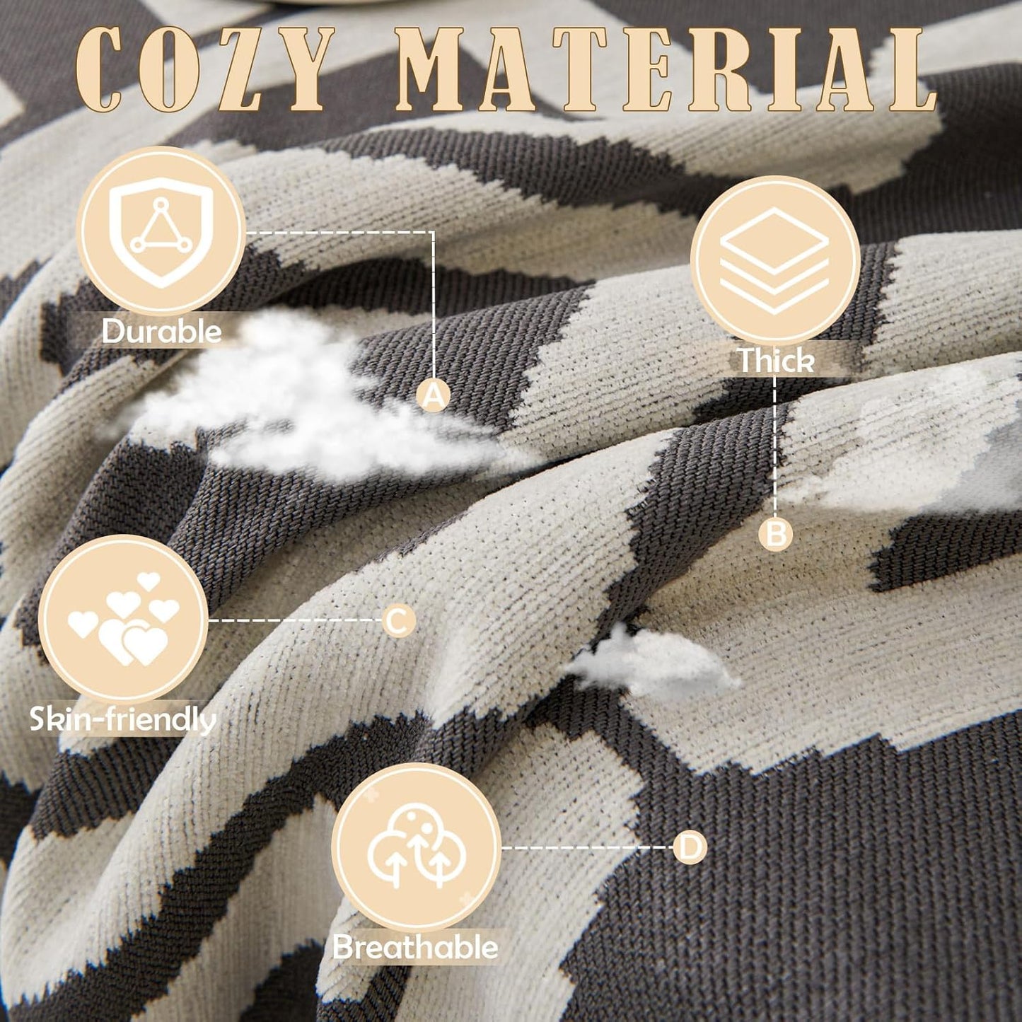 HANDONTIME Reversible Sofa Cover Boho Geometric Couch Cover for Dogs Dark Grey Couches Covers Washable Chenille Couch Covers for 3 Cushion Couch Pet Friendly Furniture Protector for Pets, 91" X150"