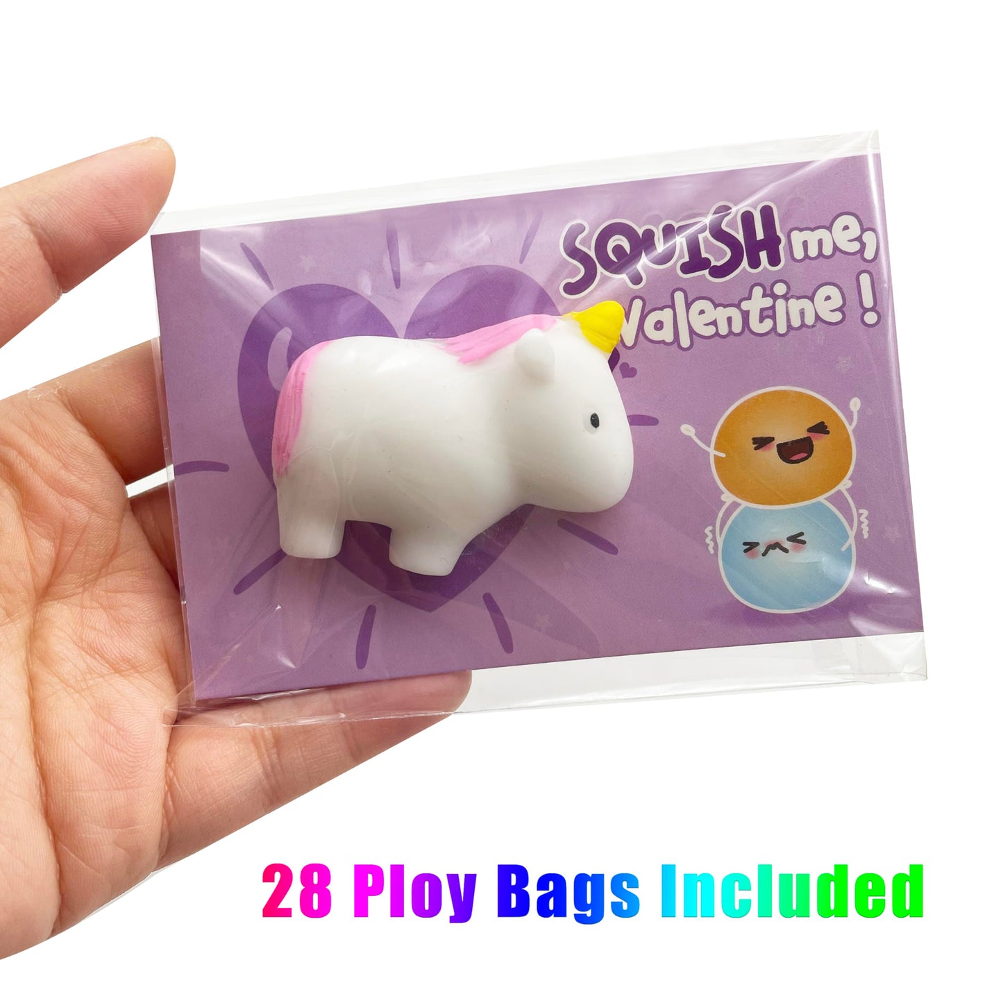 28 Pack Valentine’s Day Cards with Mochi Squishy Toys for Kids, Cute Kawaii Squishies School Classroom Valentine Exchange Set, Valentines Party Favors and Greeting Cards